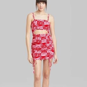 NWT Red Butterfly Print Cutout Bodycon Mini Dress